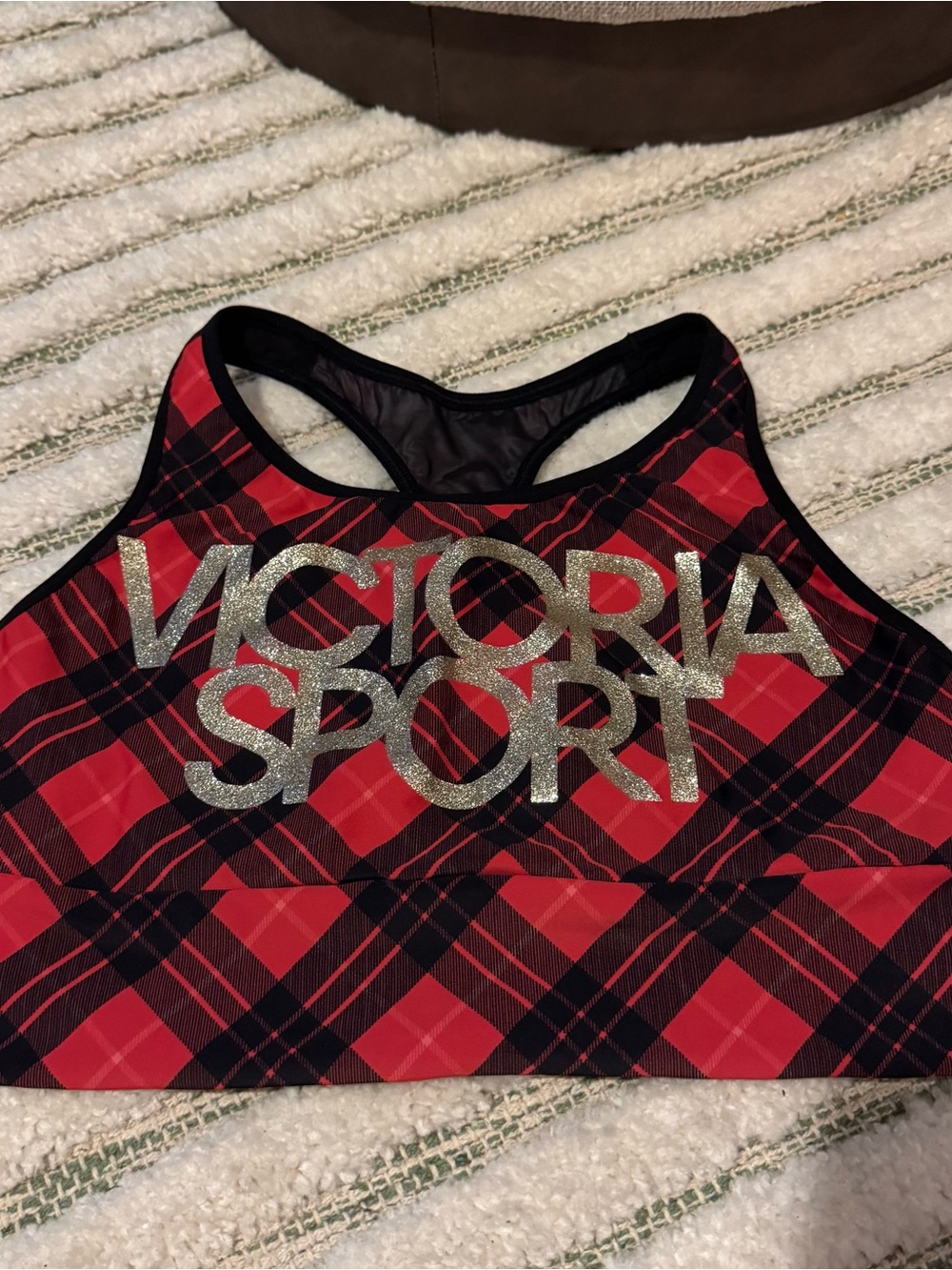 Victoria's Secret Red and Black Plaid Racerback Sports Bra